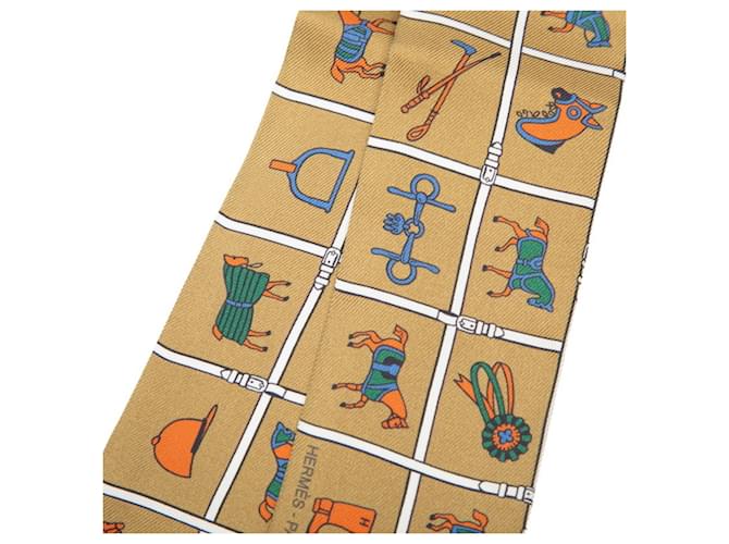 Hermès Sciarpa Twilly Hermes Horse Blanket Marrone - vista 2