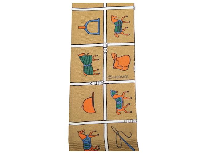 Hermès Sciarpa Twilly Hermes Horse Blanket Marrone - vista 3