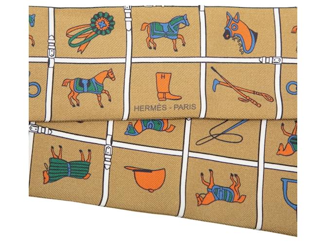 Hermès Sciarpa Twilly Hermes Horse Blanket Marrone - vista 4