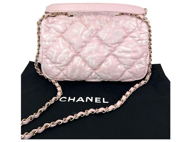 Chanel gesteppte Kalbsleder Tasche mit Print Medium Puffy Bubbly CC Pink - Ansicht 2