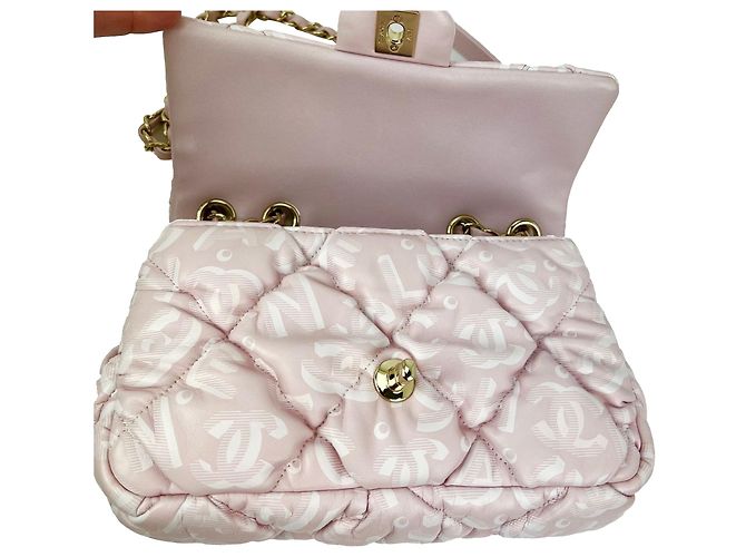 Chanel gesteppte Kalbsleder Tasche mit Print Medium Puffy Bubbly CC Pink - Ansicht 9