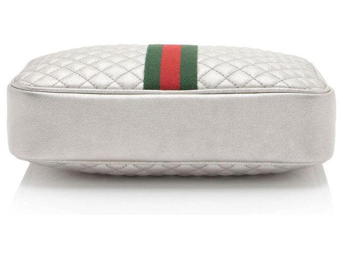 Gucci Metallic Quilted Leather Web Trapuntata Small Shoulder Bag Silvery - view 4