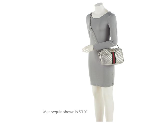 Gucci Metallic Quilted Leather Web Trapuntata Small Shoulder Bag Silvery - view 5