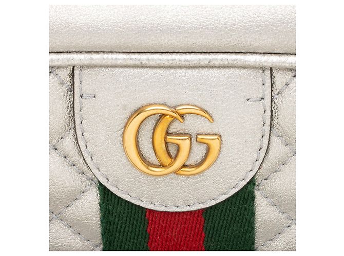 Gucci Metallic Quilted Leather Web Trapuntata Small Shoulder Bag Silvery - view 9
