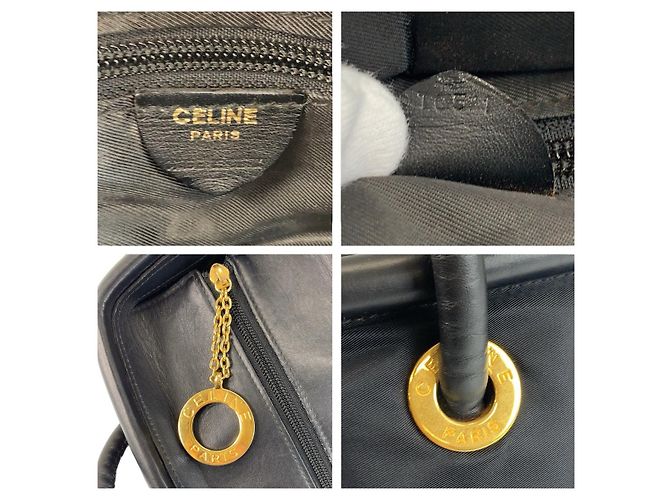 Céline Borsa Tote Celine Vintage in Nylon e Pelle Nero - vista 3
