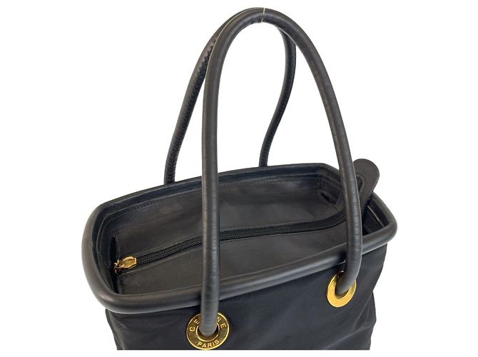 Céline Borsa Tote Celine Vintage in Nylon e Pelle Nero - vista 7