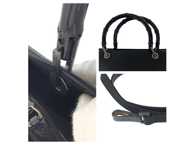 Bamboo Bolsa Tote Gucci em couro com alça de bambu Preto - vista 5