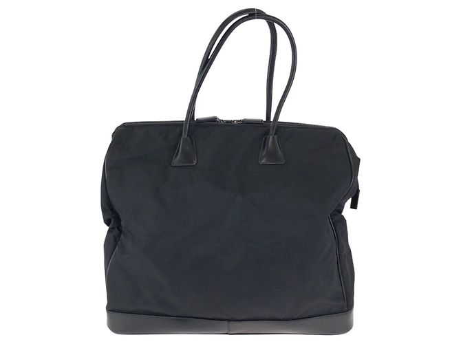 Prada Nylon Leder Tessuto Logo Tote Schwarz - Ansicht 2