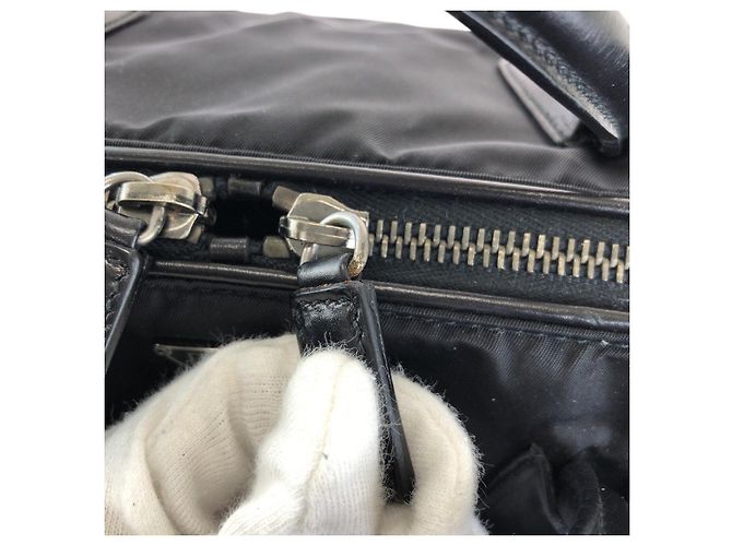 Prada Nylon Leder Tessuto Logo Tote Schwarz - Ansicht 6