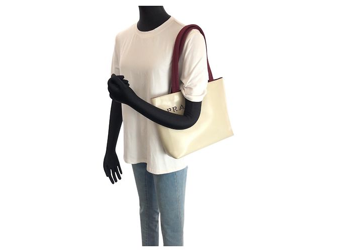 Prada Leder Logo Schulter Tote Tasche Braun Beige - Ansicht 7