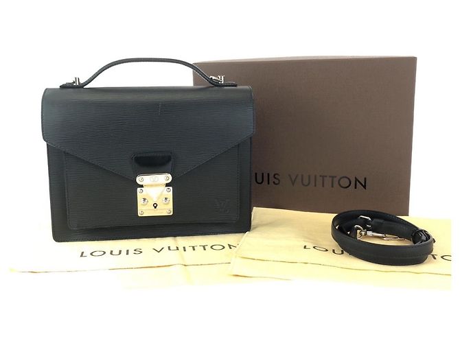 Borsa Louis Vuitton in pelle Epi Monceau Nero - vista 9