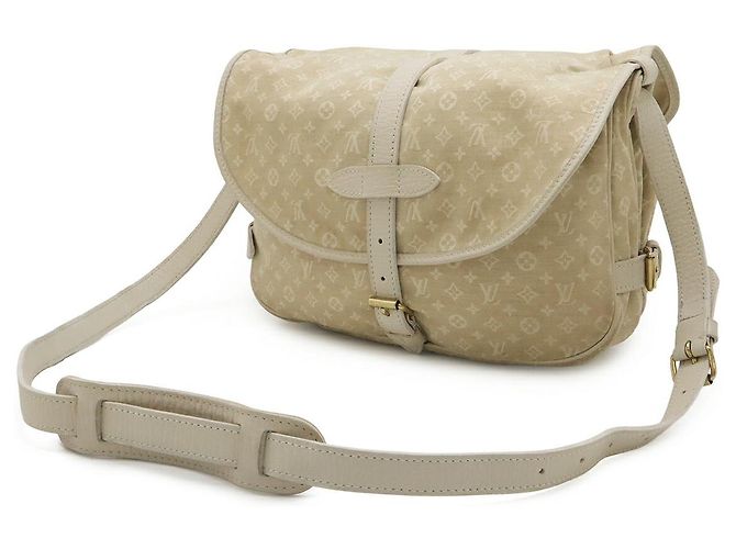 Borsa a Spalla Louis Vuitton Monogram Mini Lin Saumur 30 Marrone Beige - vista 2