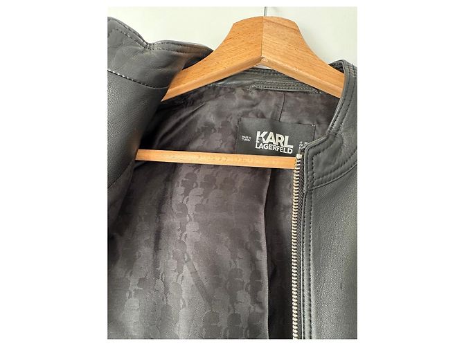 Karl Lagerfeld Leder Bikerjacke Schwarz - Ansicht 3