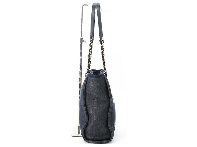 Borsa Tote Chanel Coco Deauville PM Blu navy - vista 3