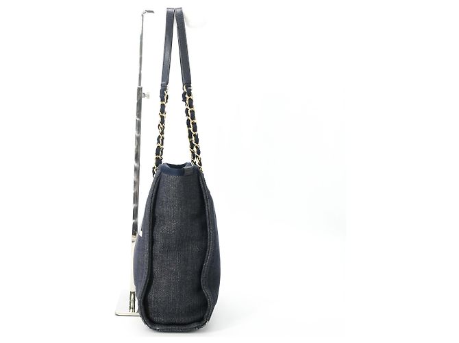 Borsa Tote Chanel Coco Deauville PM Blu navy - vista 4
