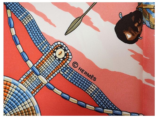 Hermès Hermes Schal Perles Du Kenya 90 cm Seide orange rosa 1997 Carre Perle 35" AUC31944_0517 Braun Weiß Rot Blau Beige Golden - Ansicht 10