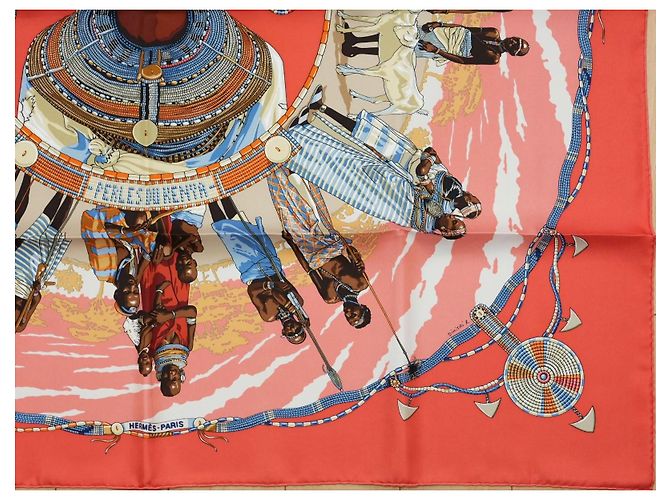 Hermès Hermes Schal Perles Du Kenya 90 cm Seide orange rosa 1997 Carre Perle 35" AUC31944_0517 Braun Weiß Rot Blau Beige Golden - Ansicht 5