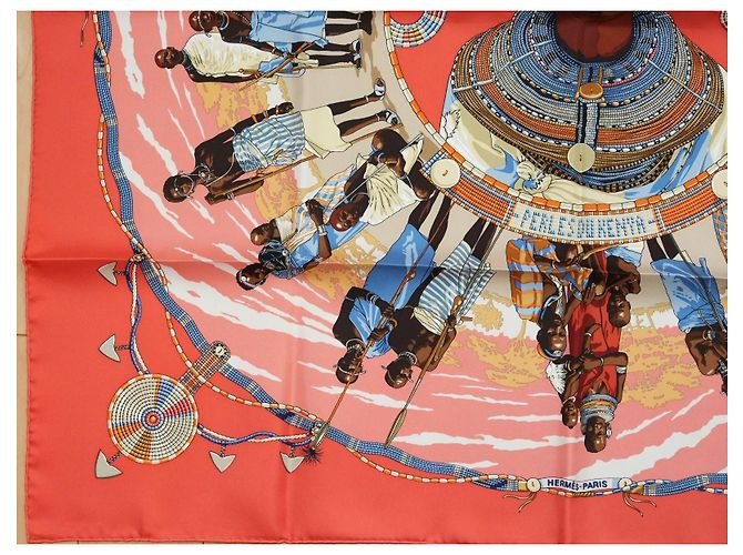 Hermès Hermes Schal Perles Du Kenya 90 cm Seide orange rosa 1997 Carre Perle 35" AUC31944_0517 Braun Weiß Rot Blau Beige Golden - Ansicht 6