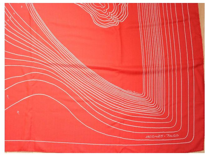 Hermès Sciarpa Hermes Pegase Paysage 140 cm Cachemire e seta sciarpa stola rossa Pegasus 56" AUC82786_0430 Rosso - vista 10