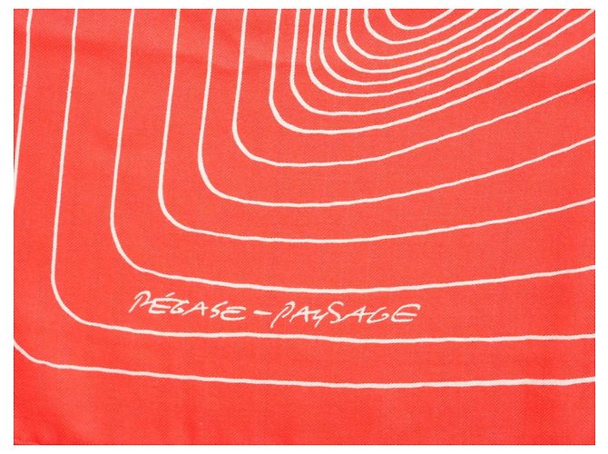Hermès Sciarpa Hermes Pegase Paysage 140 cm Cachemire e seta sciarpa stola rossa Pegasus 56" AUC82786_0430 Rosso - vista 12