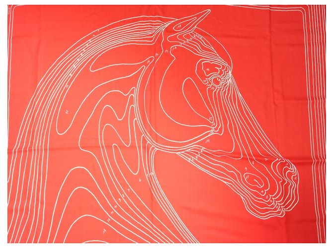 Hermès Sciarpa Hermes Pegase Paysage 140 cm Cachemire e seta sciarpa stola rossa Pegasus 56" AUC82786_0430 Rosso - vista 13