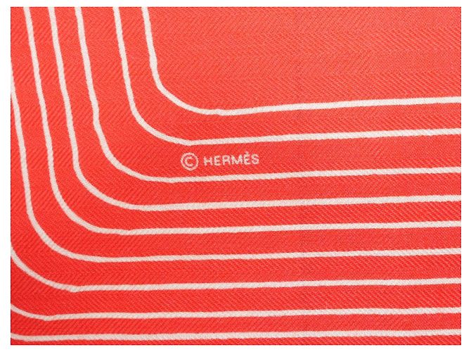 Hermès Sciarpa Hermes Pegase Paysage 140 cm Cachemire e seta sciarpa stola rossa Pegasus 56" AUC82786_0430 Rosso - vista 15