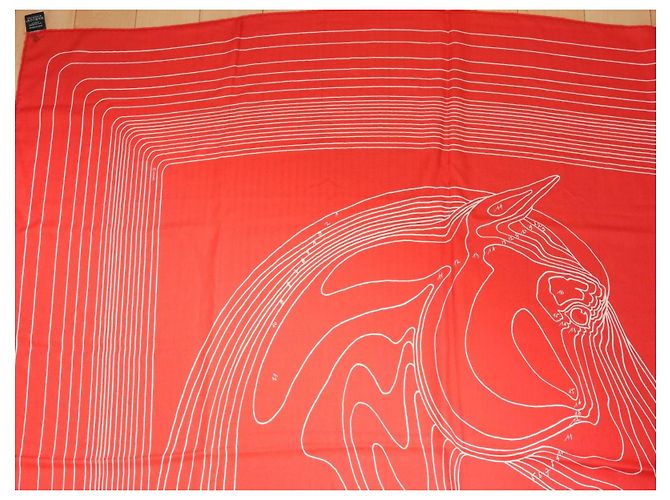Hermès Sciarpa Hermes Pegase Paysage 140 cm Cachemire e seta sciarpa stola rossa Pegasus 56" AUC82786_0430 Rosso - vista 2