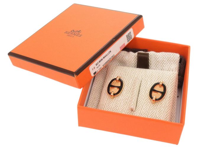Hermès Hermes Mini Maillon Ohrstecker Schwarz Golden - Ansicht 2