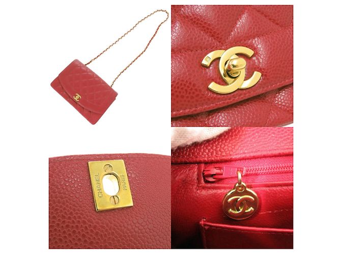 Borsa a Spalla Chanel Diana 25 Medium Caviar Skin Red Matelassé Rosso - vista 8