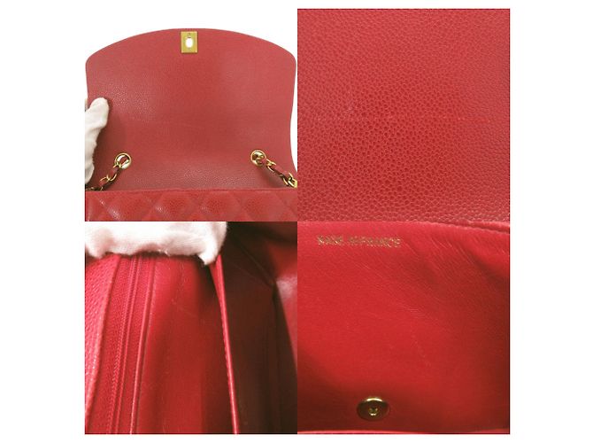 Borsa a Spalla Chanel Diana 25 Medium Caviar Skin Red Matelassé Rosso - vista 9