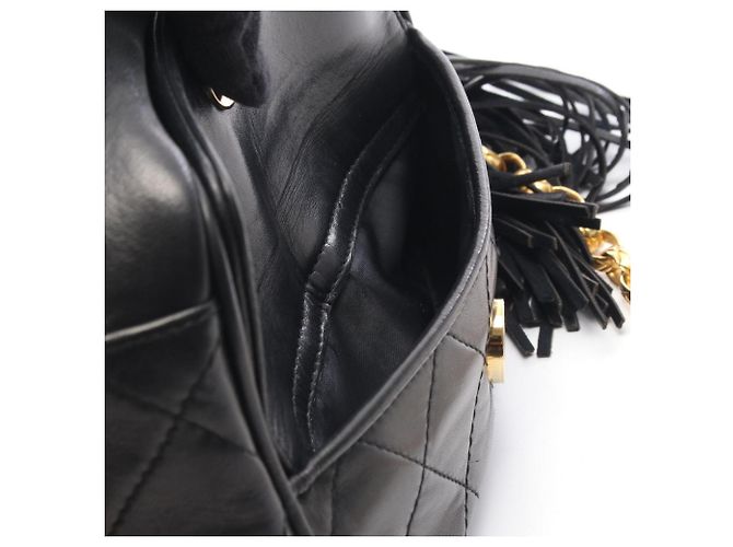 Mini borsa a tracolla con catena e frange in matelassé Chanel Nero - vista 8