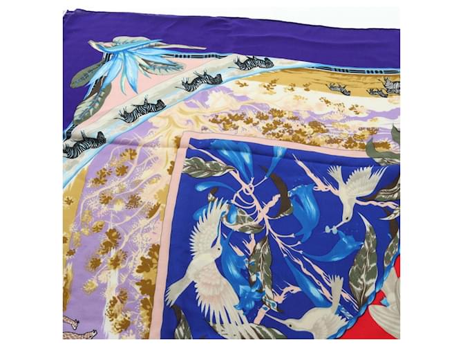 Hermès Sciarpa Hermes Carre Geant 140 Tropices Blu Multicolore - vista 6