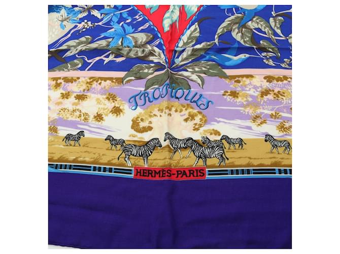 Hermès Sciarpa Hermes Carre Geant 140 Tropices Blu Multicolore - vista 7