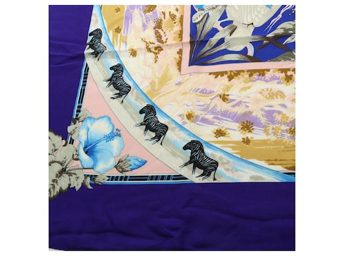 Hermès Sciarpa Hermes Carre Geant 140 Tropices Blu Multicolore - vista 8