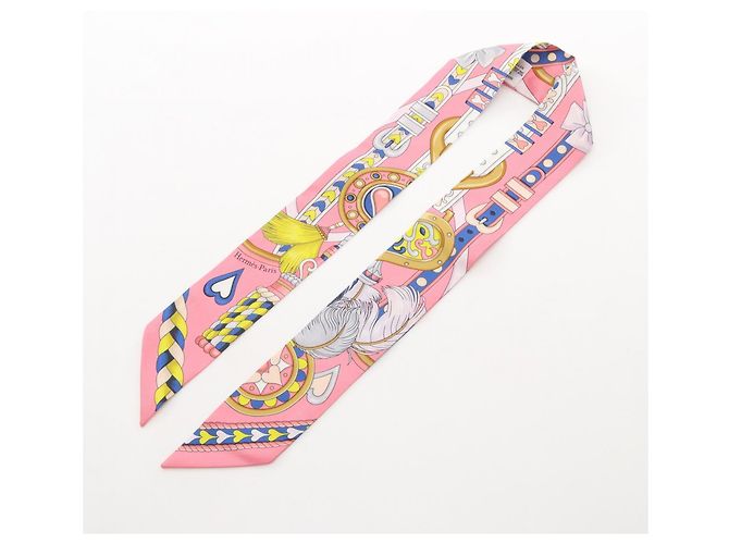 Hermès Hermes Twilly HARNAIS DE COEUR Sciarpa in seta Rosa Multicolore - vista 2
