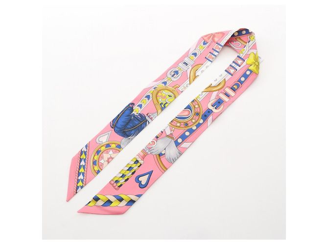 Hermès Hermes Twilly HARNAIS DE COEUR Sciarpa in seta Rosa Multicolore - vista 3