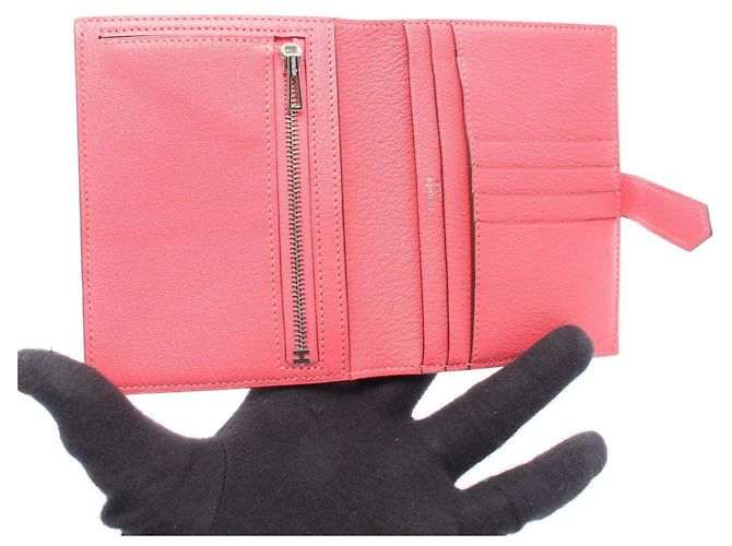 Cartera compacta bipliegue Hermès Bearn Rosa - vista 3