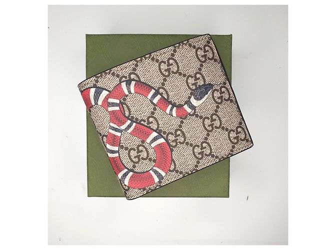 Gucci GG Supreme Canvas Kingsnake Geldbeutel Braun Schwarz Weiß Rot - Ansicht 2