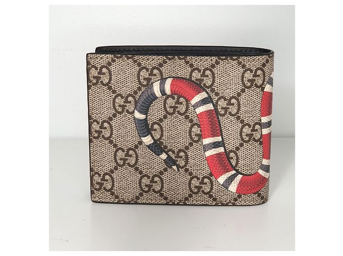 Gucci GG Supreme Canvas Kingsnake Geldbeutel Braun Schwarz Weiß Rot - Ansicht 3