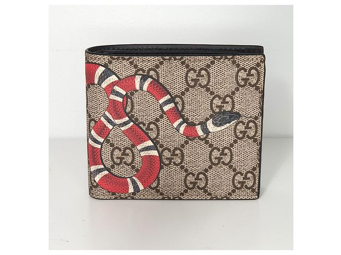 Gucci GG Supreme Canvas Kingsnake Geldbeutel Braun Schwarz Weiß Rot - Ansicht 4
