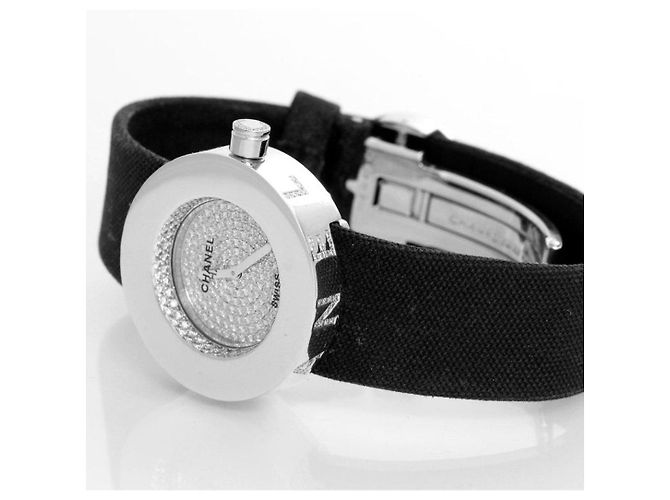 Chanel La Ronde Diamant-Uhr Weißgold und Leder Schwarz - Ansicht 2