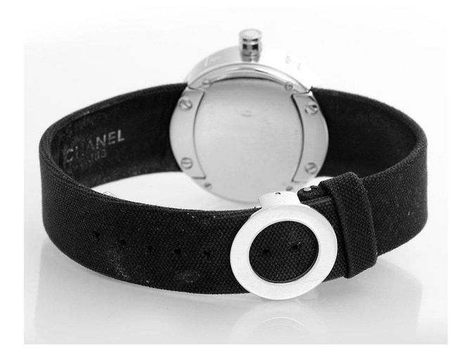 Chanel La Ronde Diamant-Uhr Weißgold und Leder Schwarz - Ansicht 3