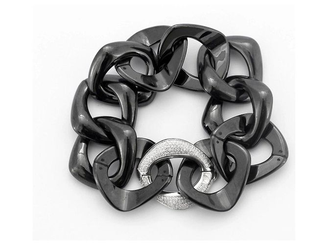 Victoria Casal Bracciale a Catena in Ceramica Nera e Diamanti - vista 3