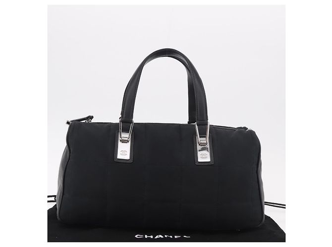 CHANEL Choco Bar Hand Bag Nylon Black Silver CC Auth 183944SAM Nero Argento - vista 12