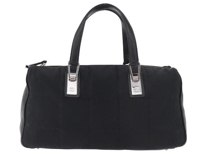 CHANEL Choco Bar Hand Bag Nylon Black Silver CC Auth 183944SAM Nero Argento - vista 13