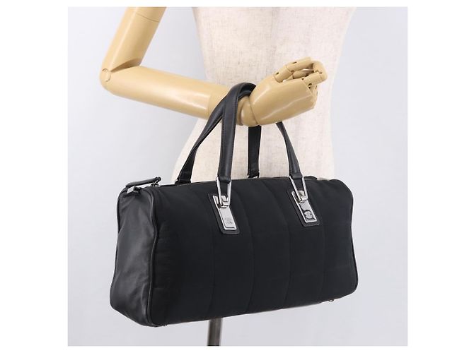 CHANEL Choco Bar Hand Bag Nylon Black Silver CC Auth 183944SAM Nero Argento - vista 25