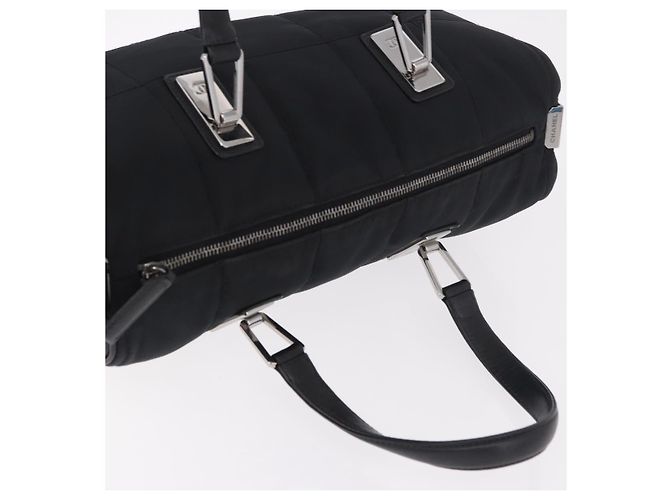 CHANEL Choco Bar Hand Bag Nylon Black Silver CC Auth 183944SAM Nero Argento - vista 6
