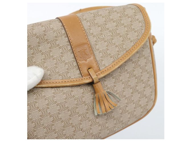 Céline Borsa a Spalla CELINE in Tela Macadam PVC Beige Oro Auth 183000A D'oro - vista 18