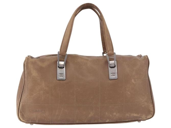 Bolsa CHANEL Choco Bar em pele de cordeiro marrom com CC prateado Autêntica 183856 Prata - vista 13