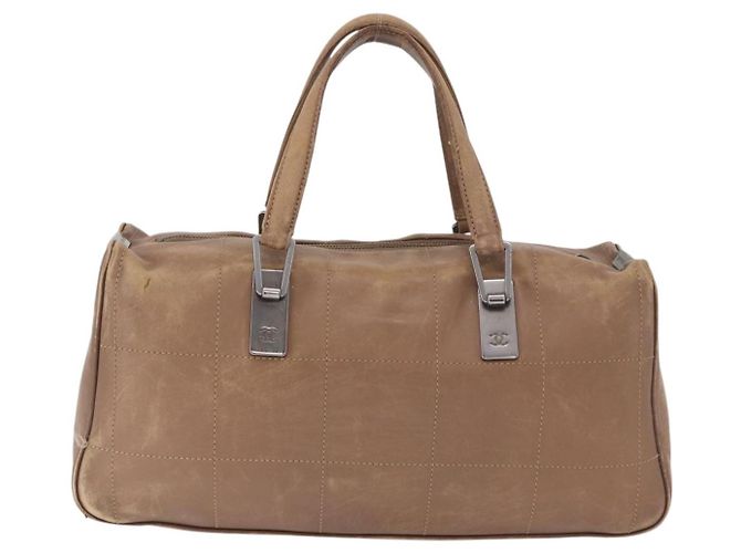 Bolsa CHANEL Choco Bar em pele de cordeiro marrom com CC prateado Autêntica 183856 Prata - vista 2